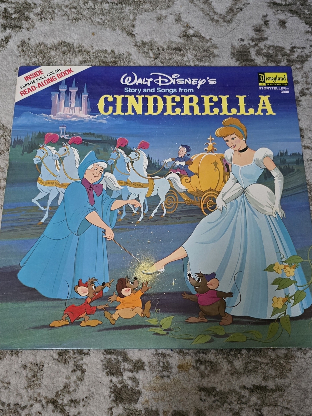 Vintage 1980 Disney Cinderella Read-Along Storybook with Castle Illustration